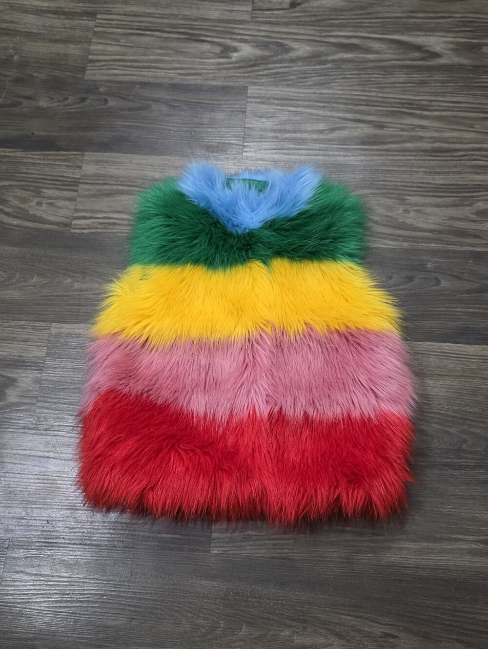 Mini Boden Rainbow Color Fuzzy Furry Faux Fur Vest Kids Grils
